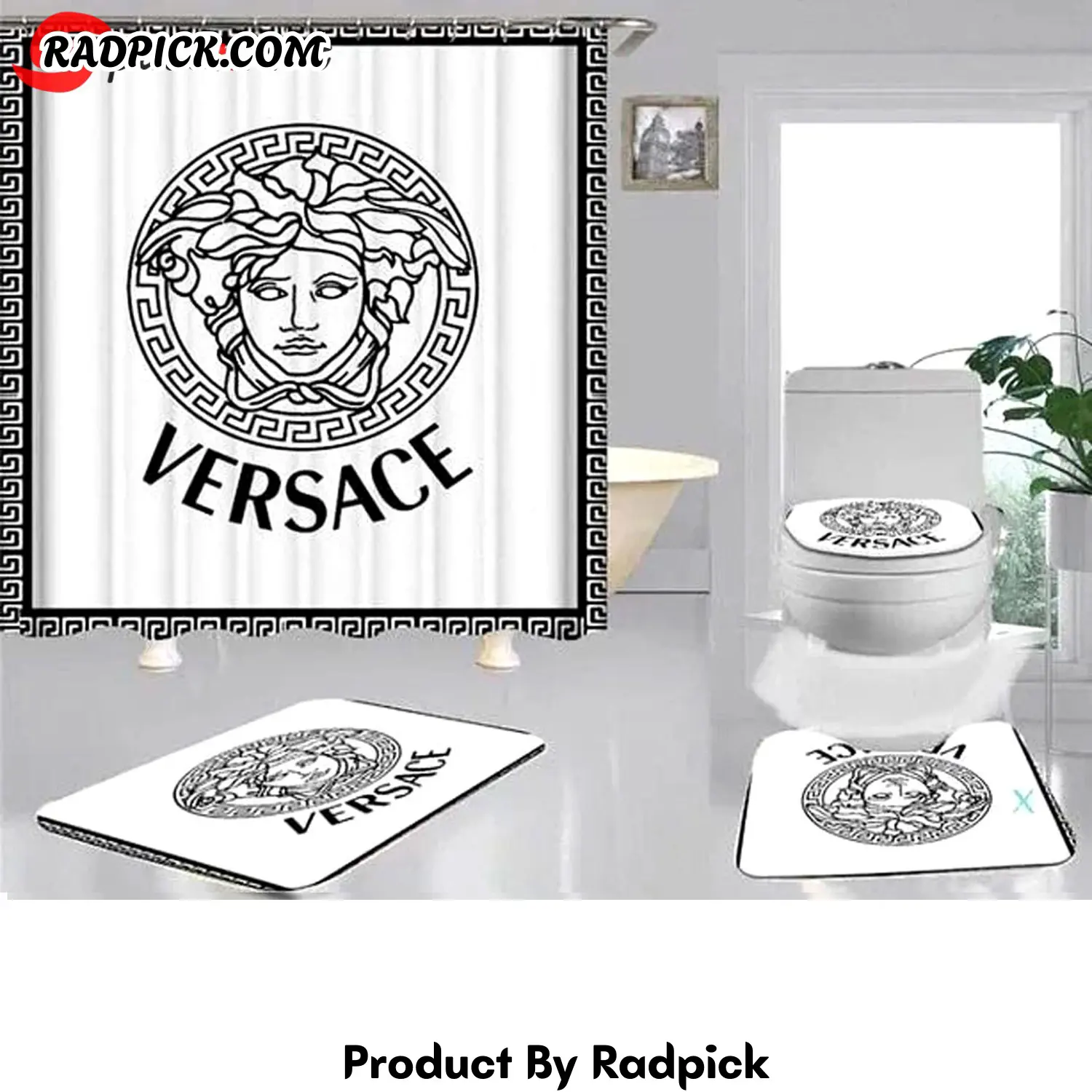 Gianni versace white bathroom set hot luxury shower curtain bath rug mat home decor 288 bathroom accessory sets rp387865
